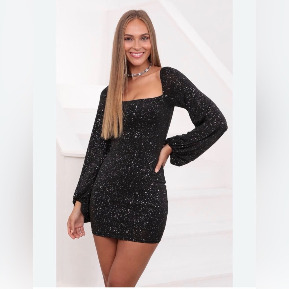 Lucy In The Sky Dress Womens XXS Black Sparkle Shantelle Mini Bodycon Party